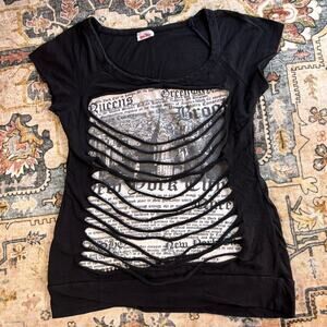 Vintage Y2k Grunge Punk NYC Girl Babydoll Top Women's Size M/L Black Ripped